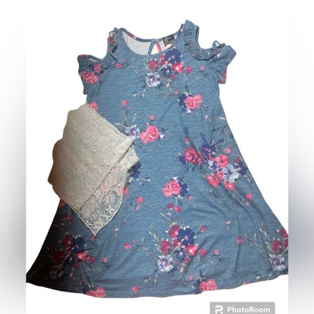 Like New pink violet girls floral dress with scarf size 10/12